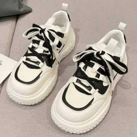 autumn new black and white contrast color white shoes - Picture 1 of 6